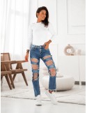 Denim pants with holes and beads 6211 - Online store - Boutique